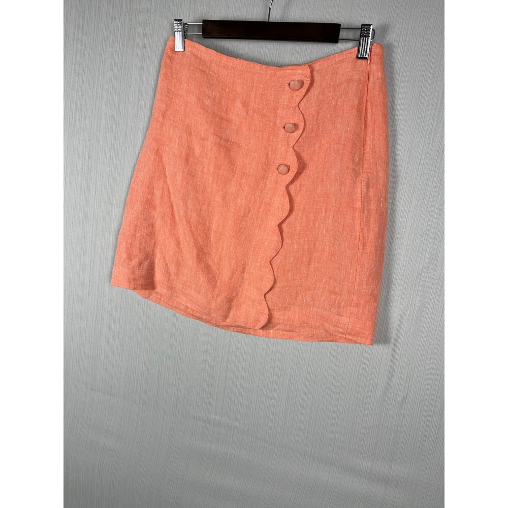 Talbots Linen Skirt Sz 2 Coral Scalloped Button Front Mini Preppy Summer